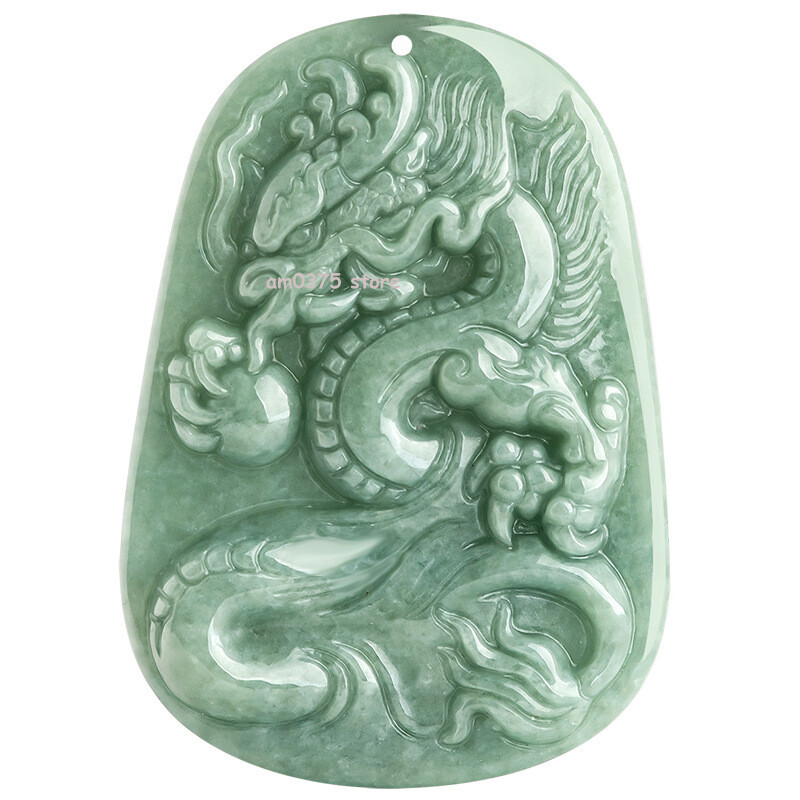 Natural A Grade Jade Women Men Bean Green Dragon Play Bead Jadeite Pendant