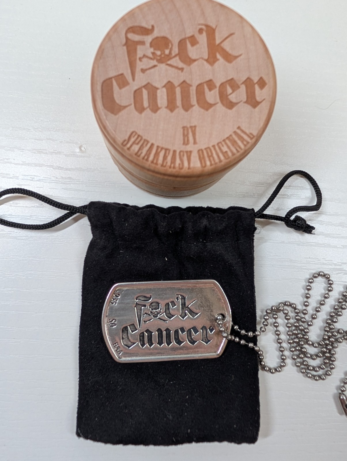 Speakeasy Original Fxck Cancer .935 Silver Heavy 1oz Dog Tag Pendant 22/25