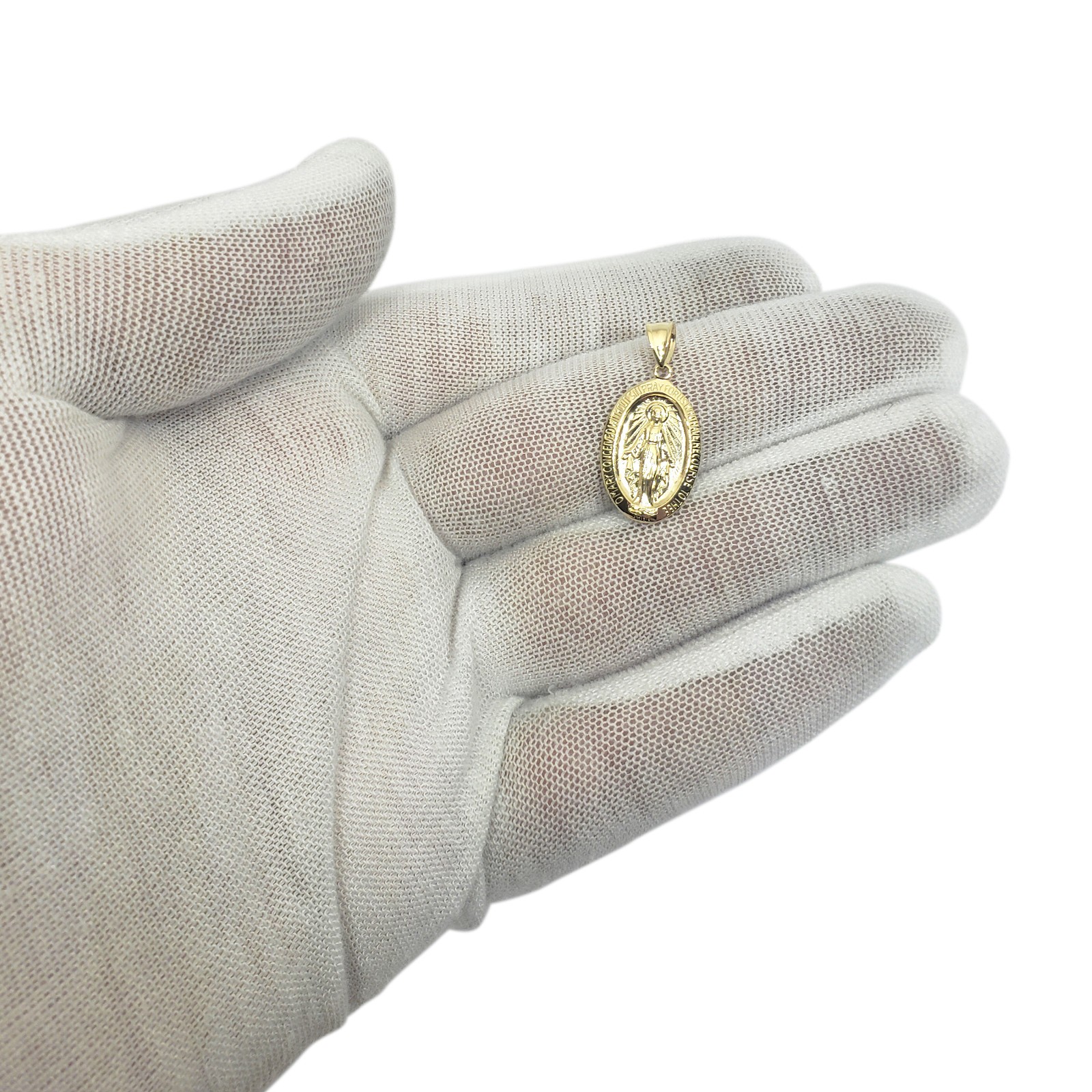 Solid 14K Yellow Gold Miraculous Medal Virgin Mary Pendant, 3/4″, Catholic