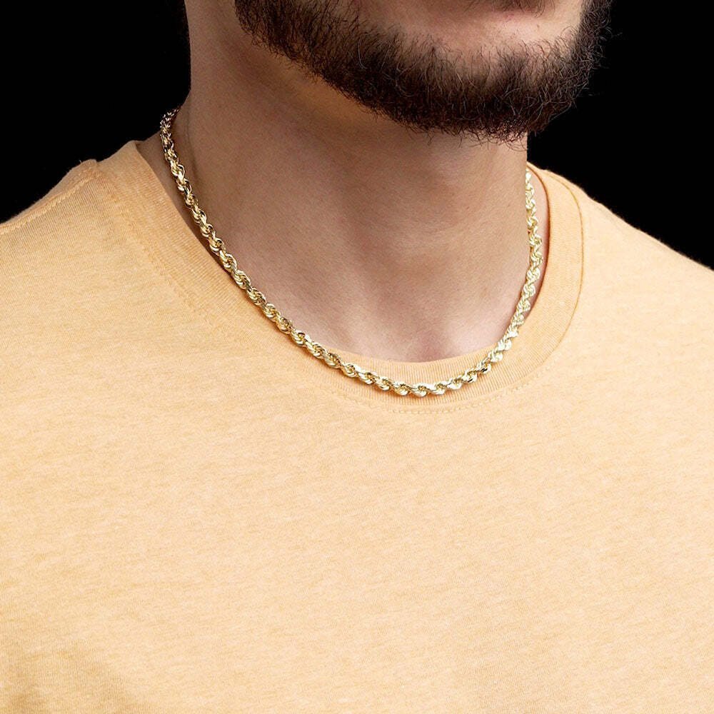 Men’s Women’s 14k Gold Plated Over Solid 925 Sterling Silver Rope Chain 4.50mm