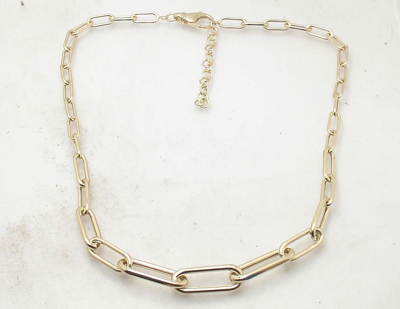 Adjustable Graduated Paper Clip Chain Necklace 14K Yellow Gold Plated Silver