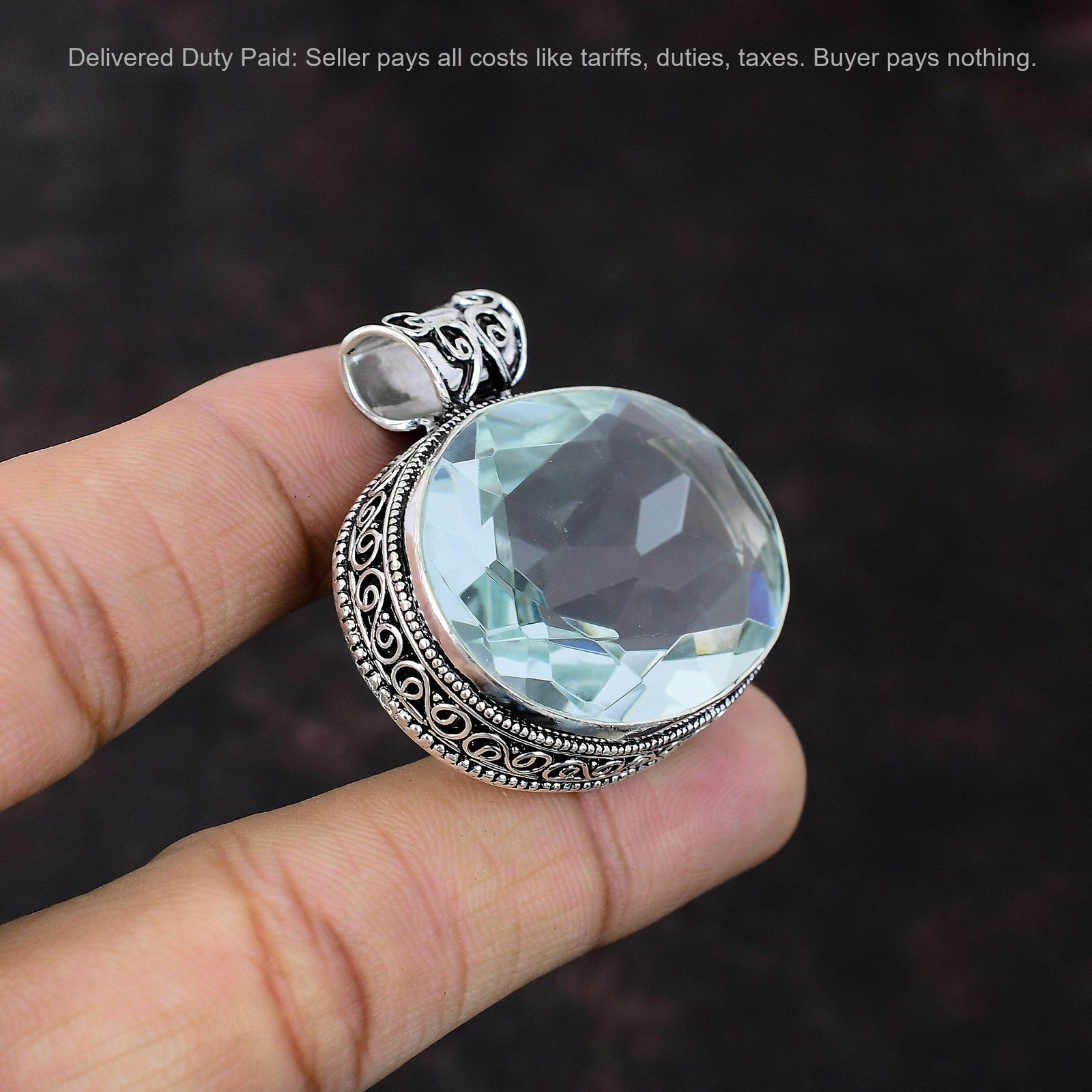 925 Sterling Silver Apatite Stone Anniversary New Vintage Unique Wedding Pendant