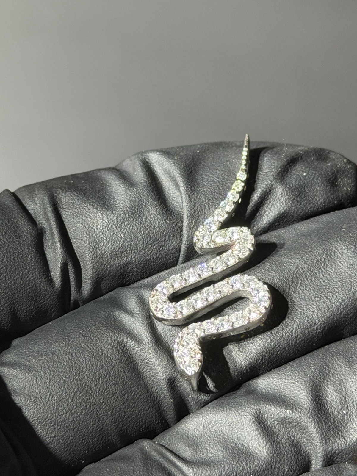 Sterling Silver Snake Pendant Pave CZ 3.2g Sparkling Serpent 925