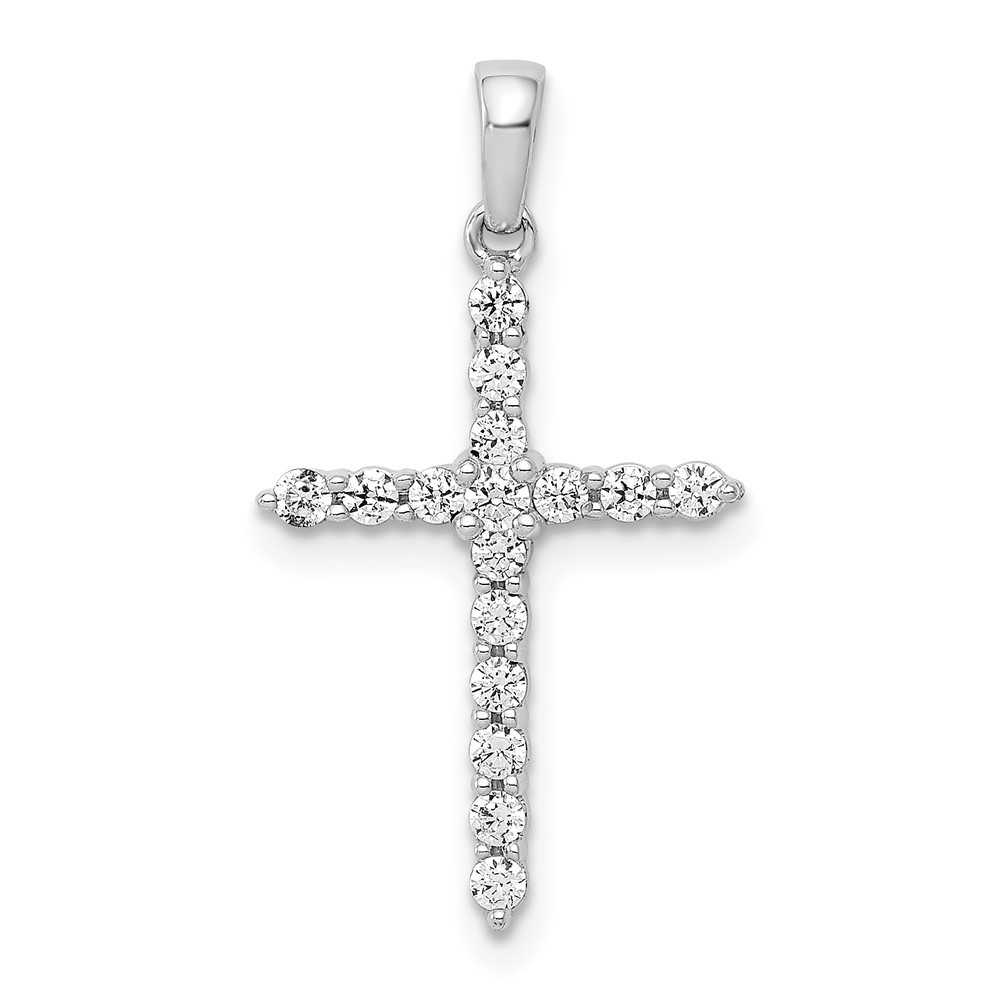 14k White Gold 1/4 Ct Round Lab Grown Diamond VS/SI+ G+ Cross Charm Pendant