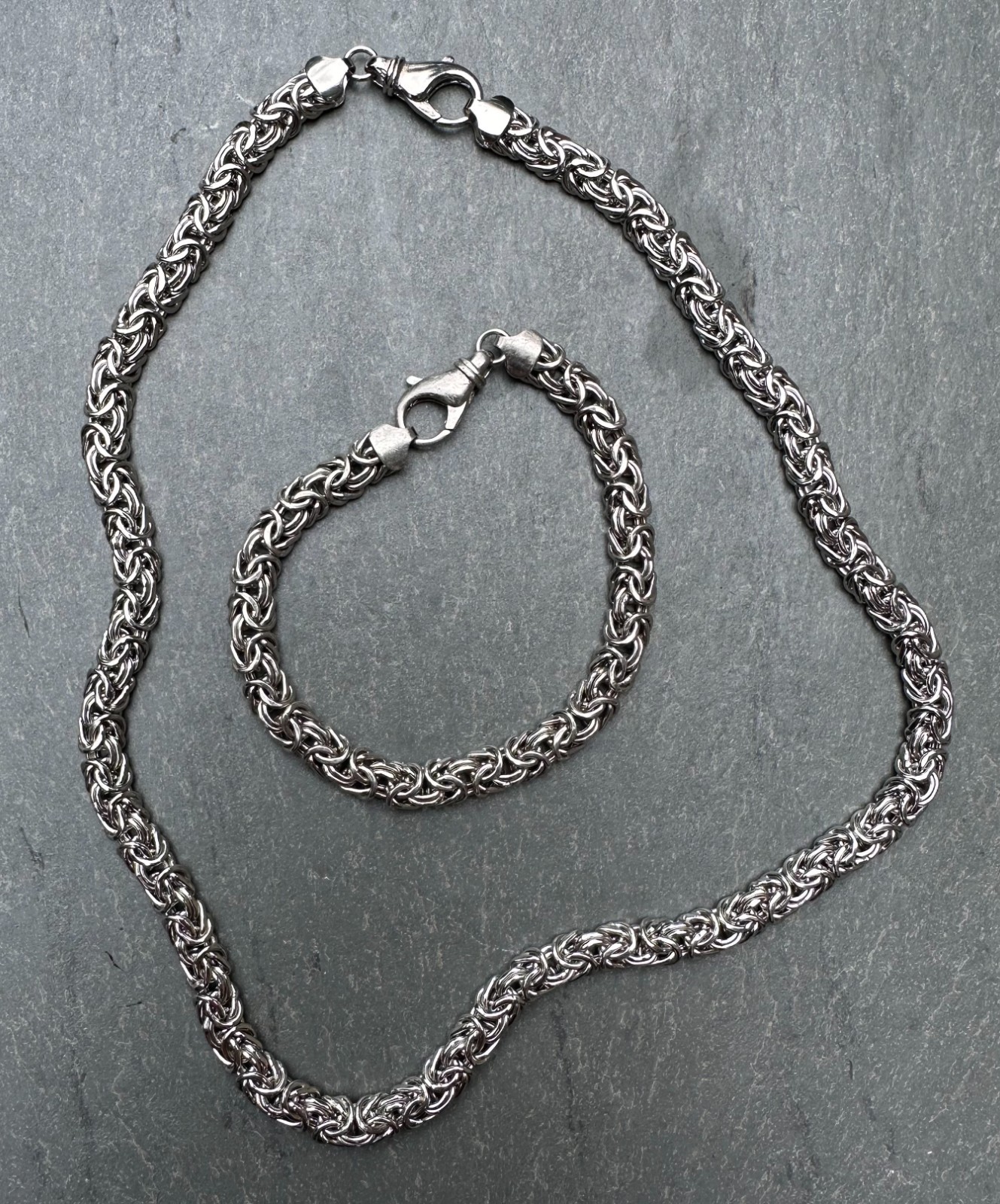 Sterling 925 AK Turkey Atasay Kuyumculuk Byzantine Link Bracelet Necklace Set