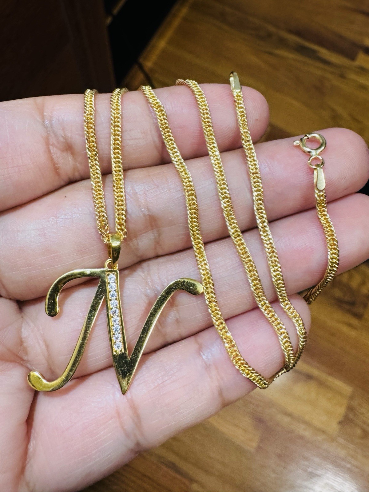 18K 750 Genuine Gold Letter N Set Necklace 15.6/16” Inch Long 4.54g 2.2mm