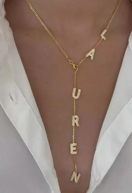4Ct Round Lab-Created Diamond Lariat Any Custom Necklace 14k Yellow Gold Plated