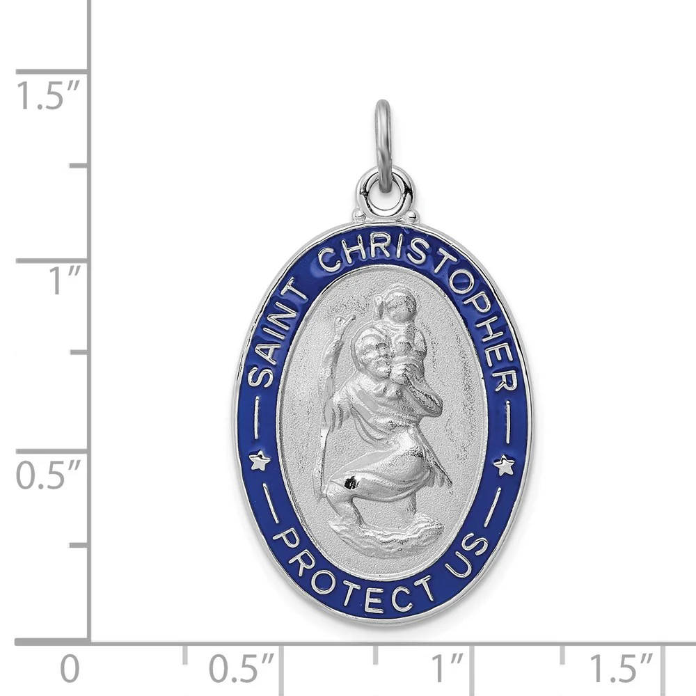 Sterling Silver Platinum-Plated Enameled St. Christopher Medal
