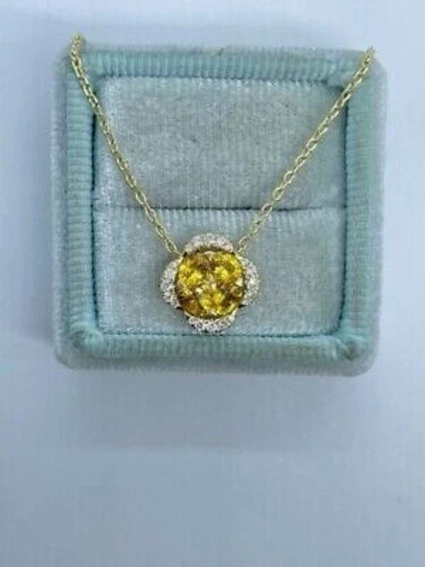1.50Ct Oval Cut Lab-Created Yellow Citrine Flower Pendant 14K Yellow Gold Plated