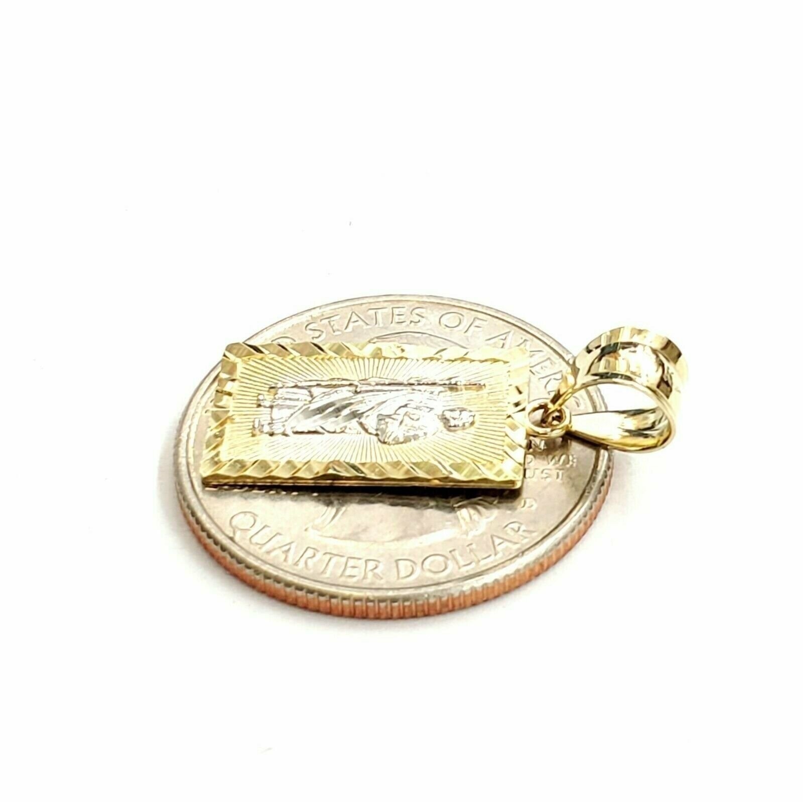14k two tone gold rectangular saint Jude juda pendant charm religious gift 1.4g