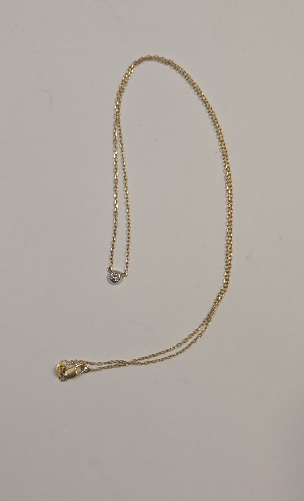 Stunning 10k Yellow & White Gold Solitaire Diamond 19″ Necklace