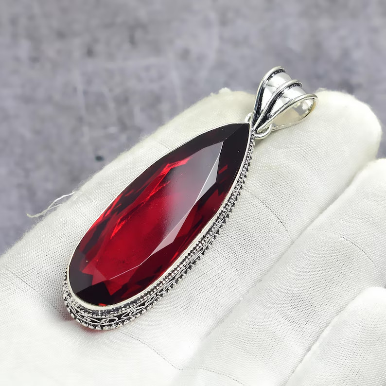 Mozambique Garnet Gemstone Handmade 925 Sterling Silver Jewelry Pendant Sz-2.2”