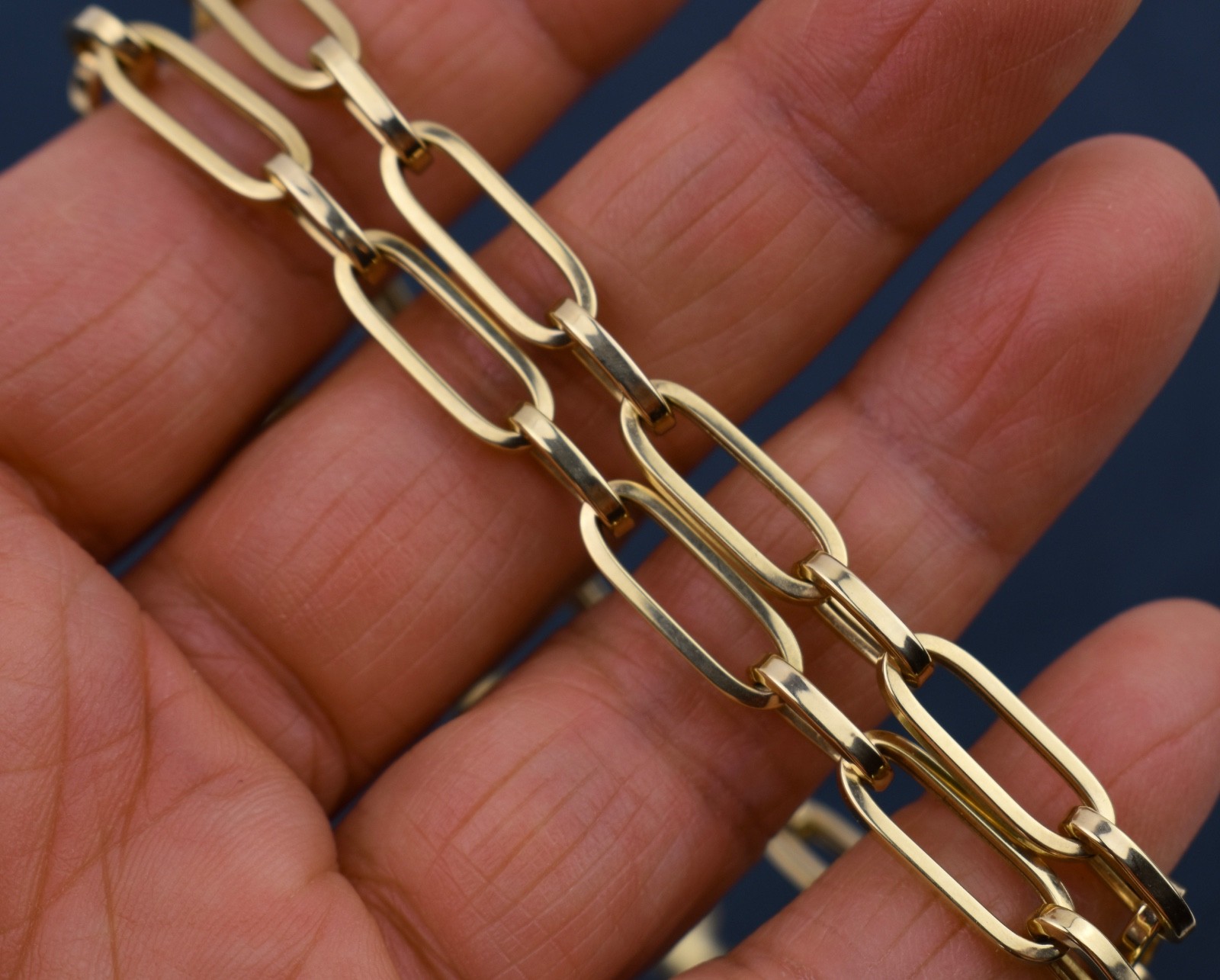 Chunky 14K Gold Italian Designer Long Short Paper Clip Chain 18″ Necklace 8.1g