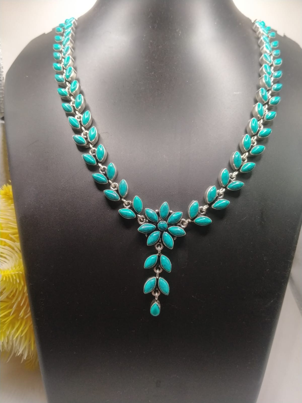 Turquoise Handmade Gemstone 925 Sterling Silver Jewelry Necklace Size-17-18″