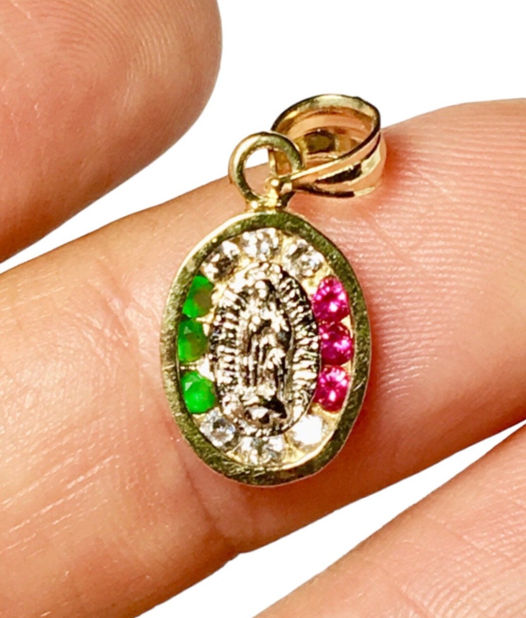 10k Real Solid Gold Virgin Mary CZ Pendent, 10k Gold Mother Mary Charm