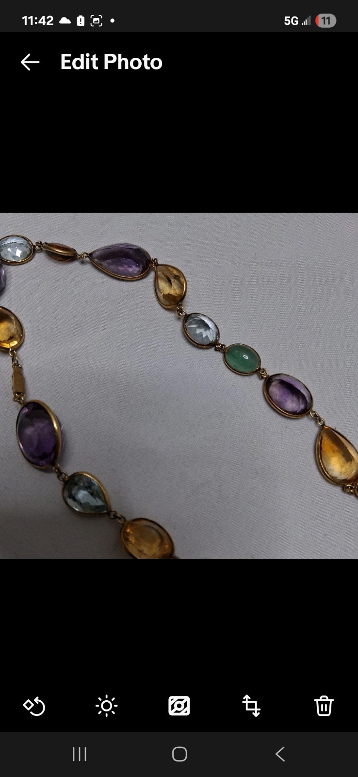 18k Yellow Gold multi color shape stone long necklace
