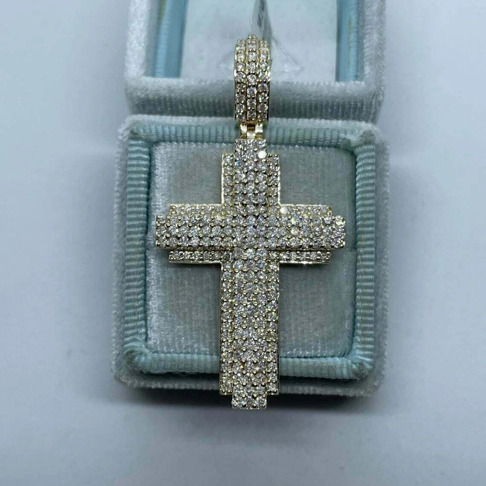 3Ct Round Cut VVS1 Diamond Cross Pendant 14K Yellow Gold Finish 18″Free Chain