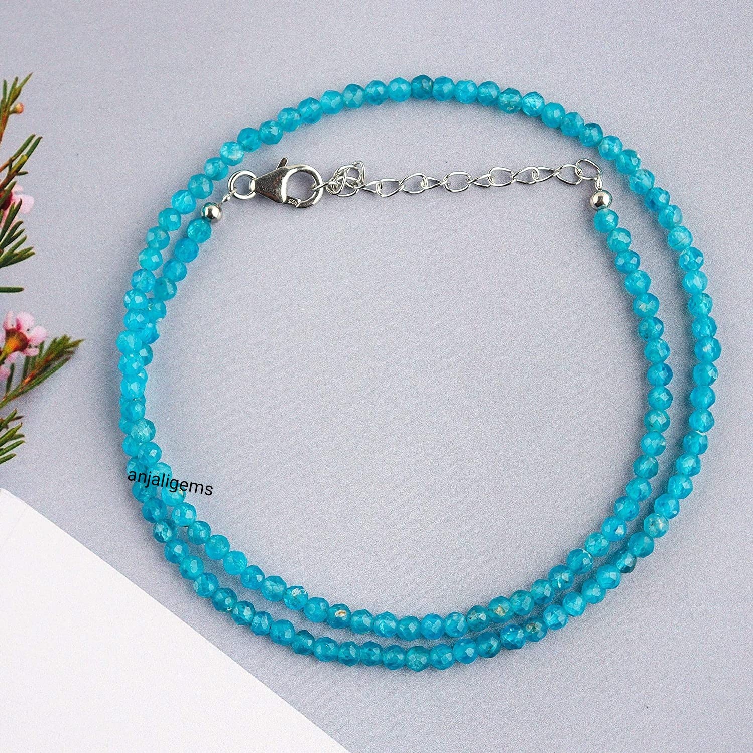 AAA+ Natural Swiss Blue Topaz Gemstone Beads Necklace In 925Silver Woman Jewelry