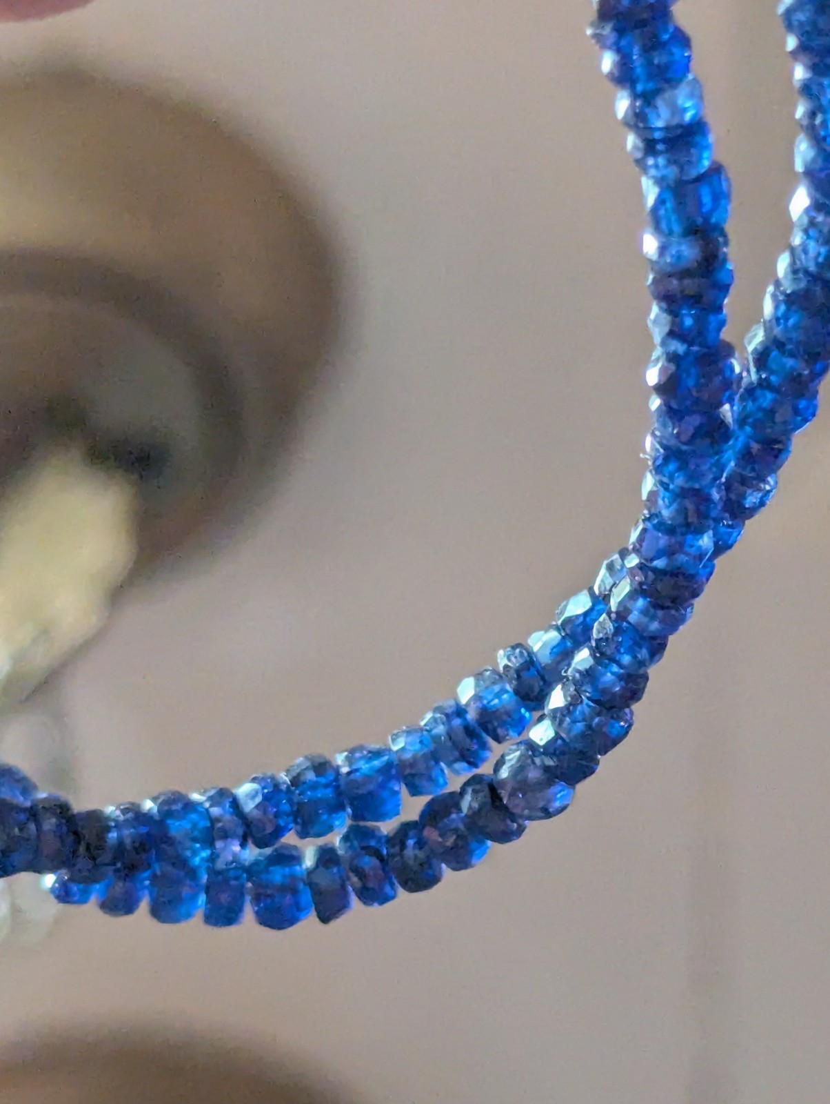 natural blue Sapphire rondelle Bead Necklace 14.15 In 2 x 4mm
