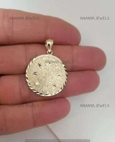 Real 14k Yellow Gold Plated Silver Mexican Aztec Calendar Calendario Sun Ma