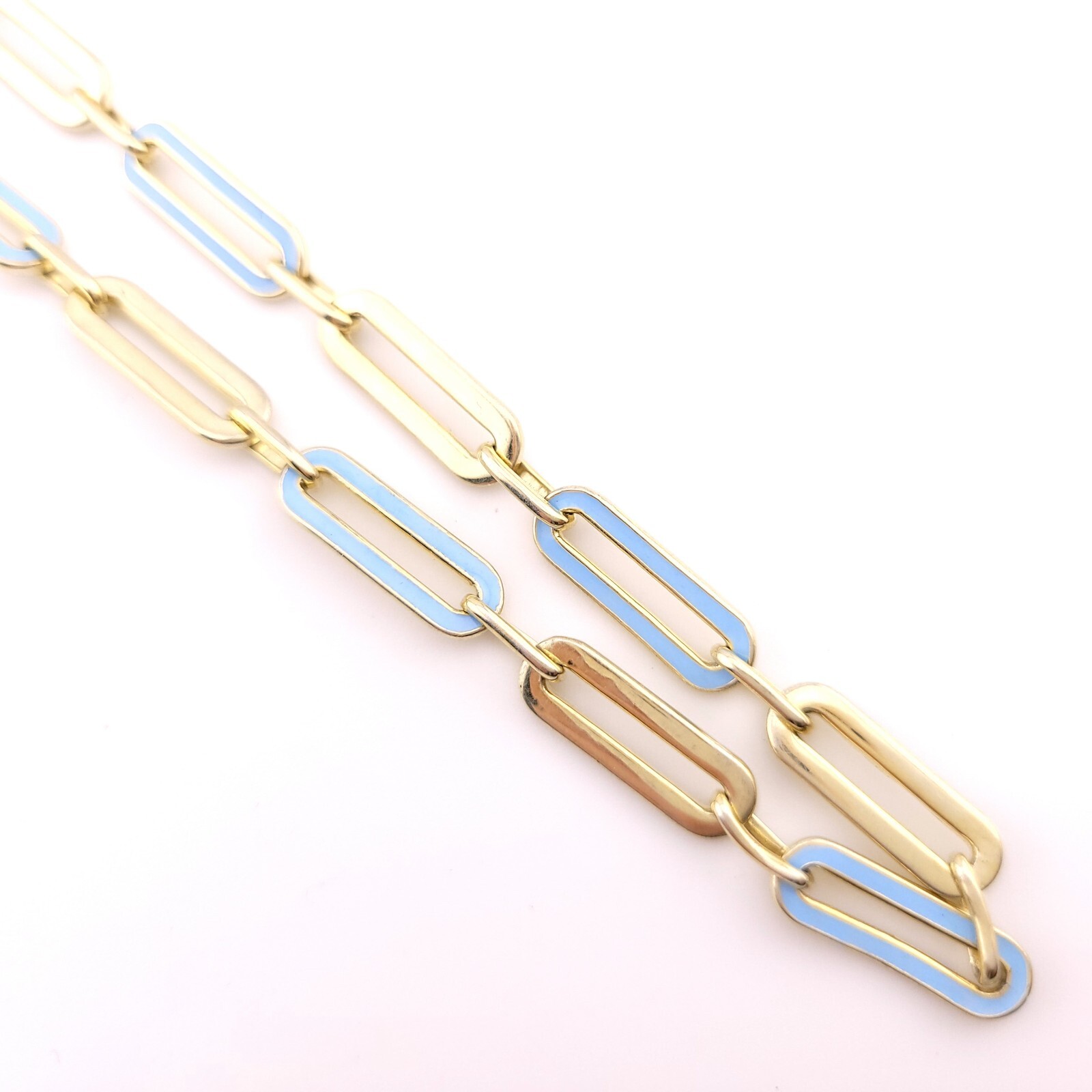 Adinas Jewels Sterling Silver Gold Tone Pastel Blue Enamel Paper Clip Necklace