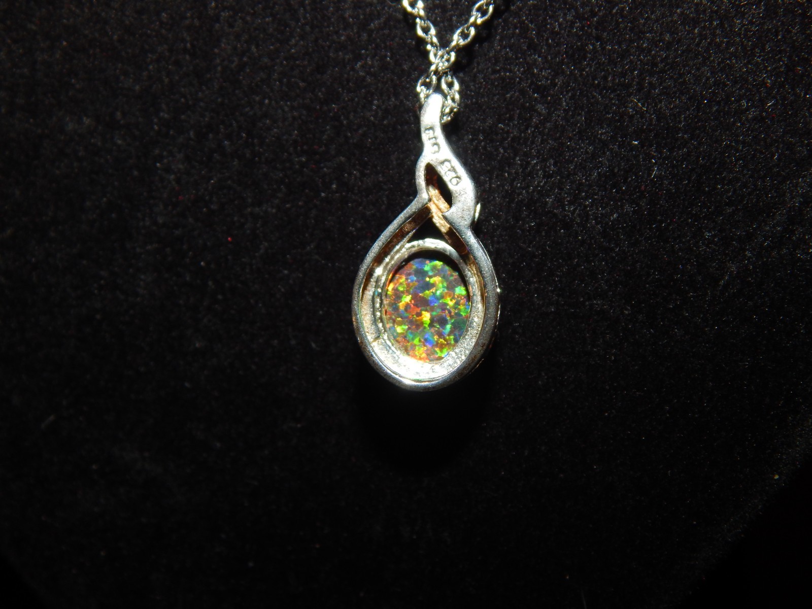 Womens lab created Opal necklace stainless steel chain (D)