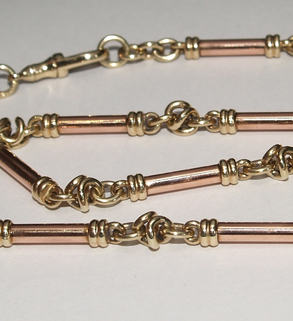 Heavy 45 gram 9ct Yellow And Rose Gold Bar Link Necklace 51cm