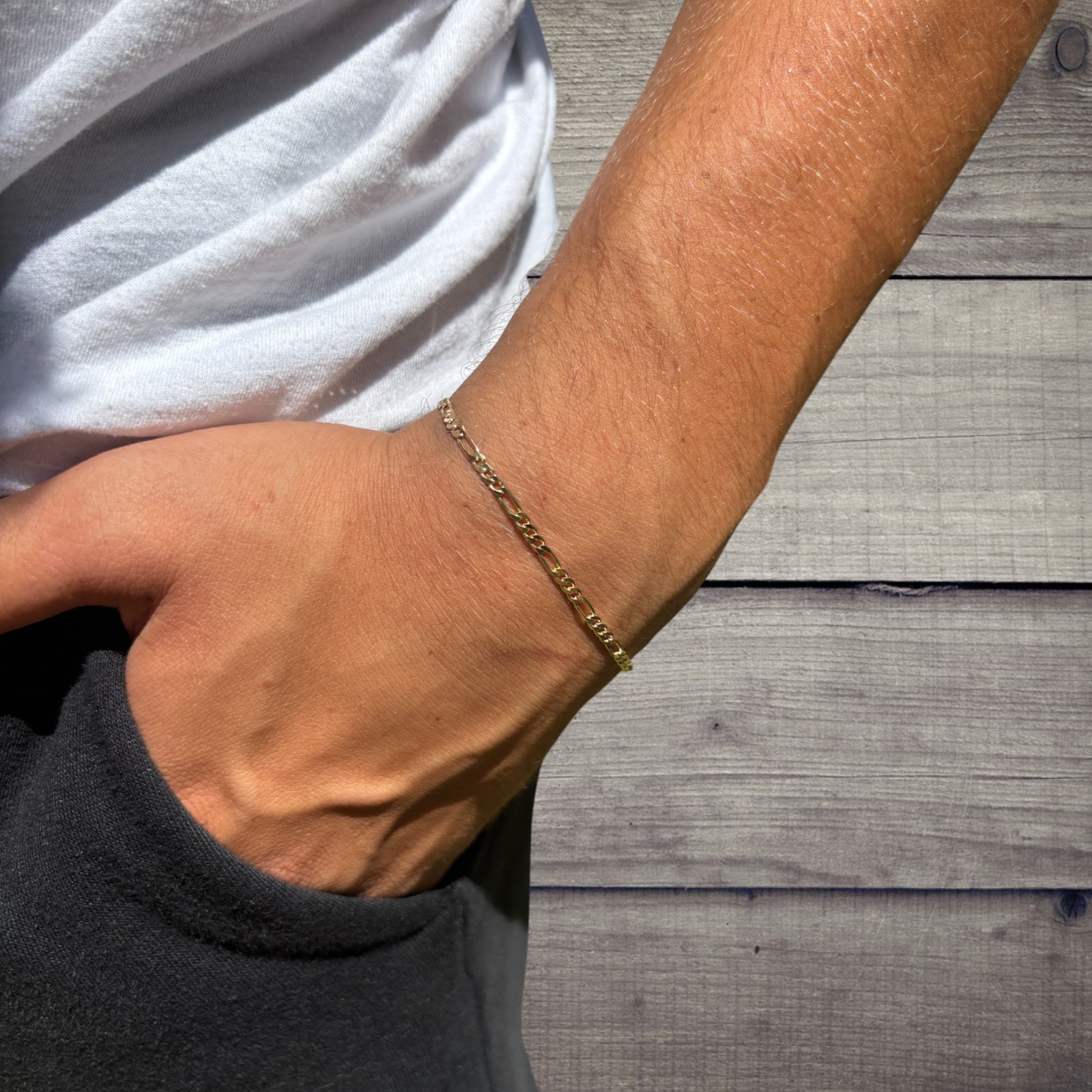 2.5mm Figaro Bracelet Link – Real Solid 925 Sterling Silver Or 14k Gold Vermeil