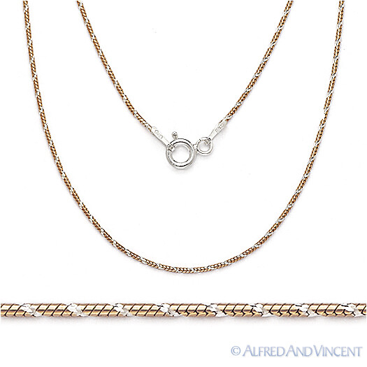 1mm Snake Link .925 Sterling Silver Two-Tone 14k Rose Gold-Plated Chain Necklace