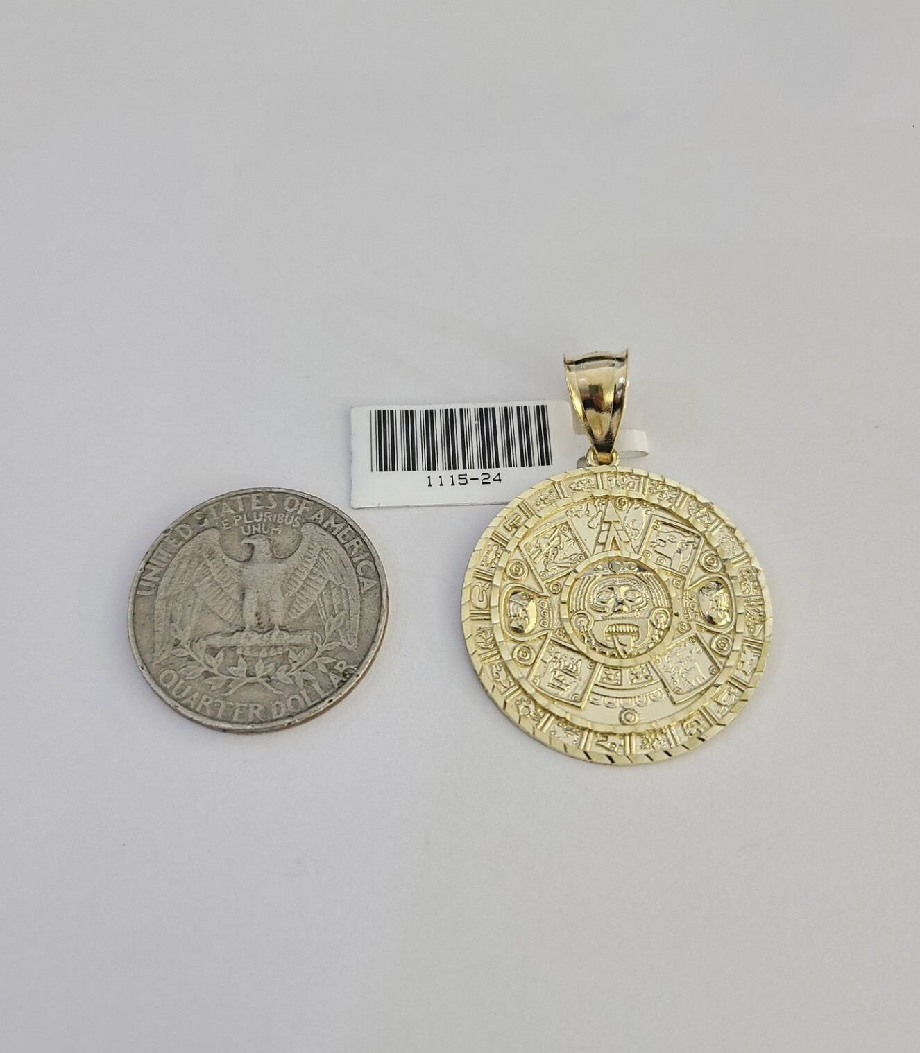 SOLID Real 10kt Mayan Calendar Charm Pendant Aztec Round Yellow Gold