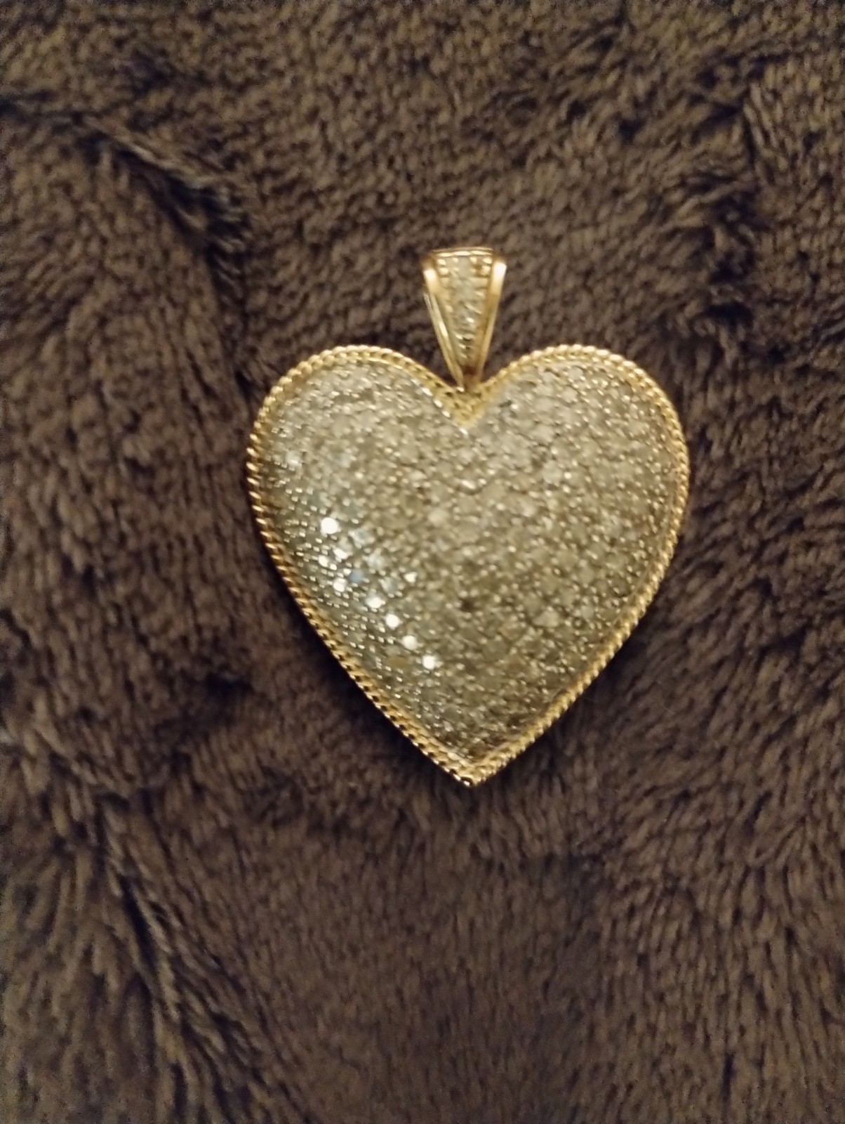 14KTP Yellow Gold Heart Charm Pendant Necklace Pavéd 1ct Diamond Heart Pendant