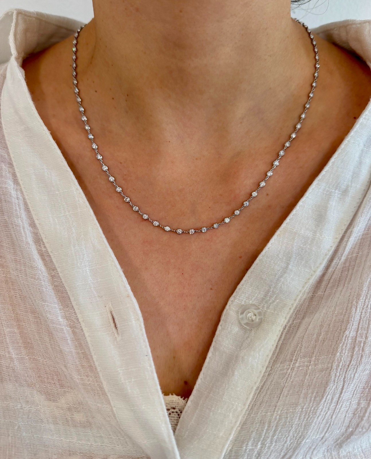 Platinum Diamond by the Yard Necklace, 77 Diamonds, 3.42ct., H Color,SI1 Clarity