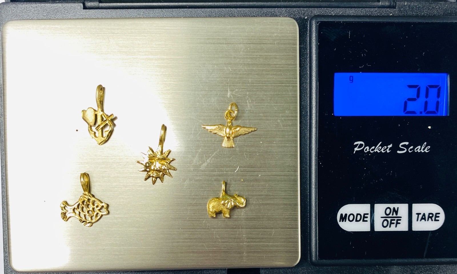 Vintage 14k Gold Charms Lot, 2 Grams! Sun, Fish, Elephant, Bird, Anchor