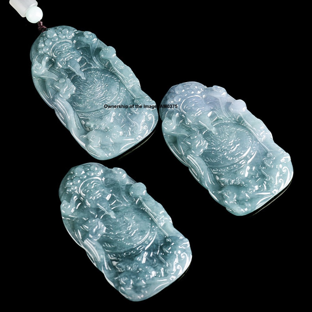 New Natural Grade A Jade Blue Jadeite Dragon Wealth-God Pendant Lucky Necklace