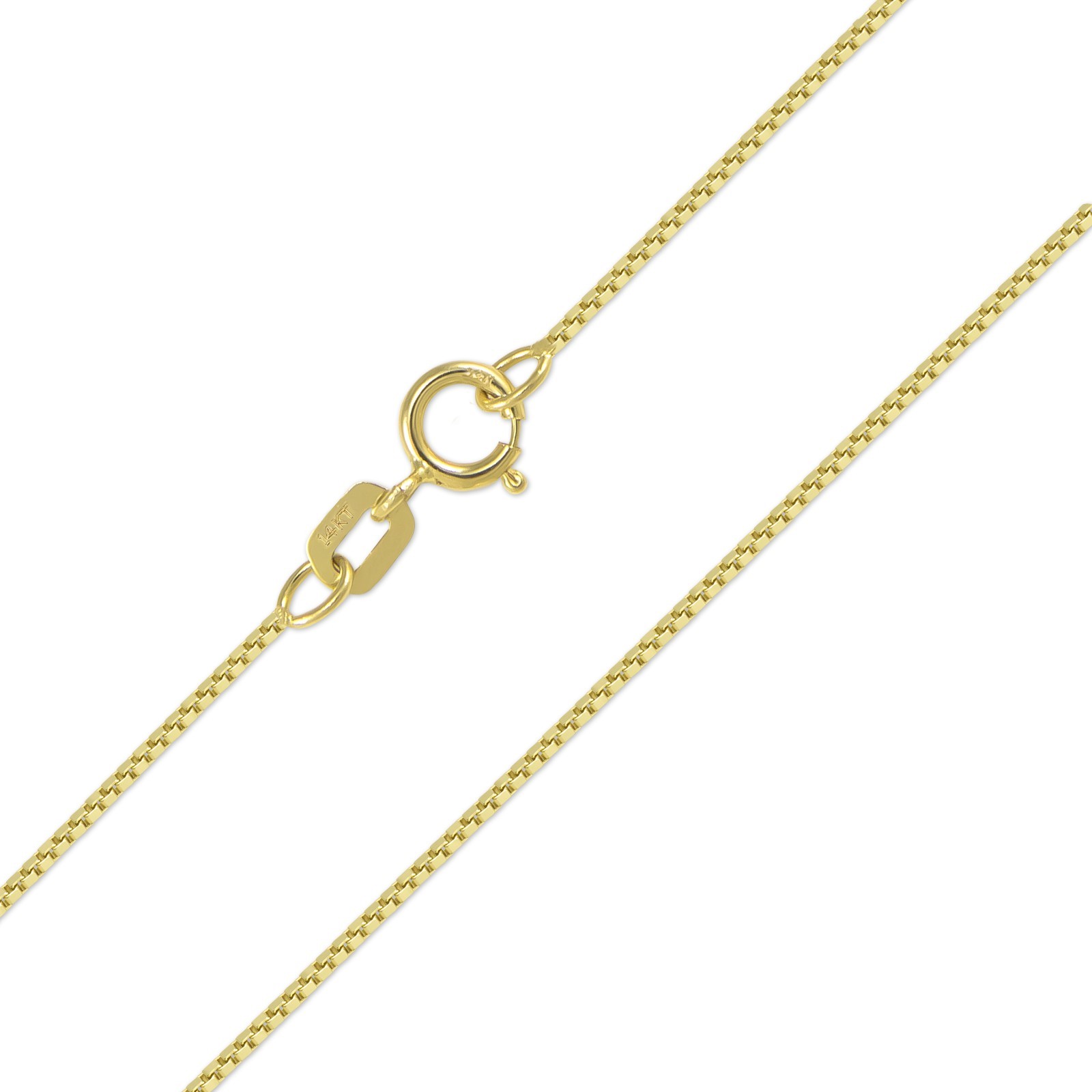 14K Solid Yellow Gold Box Necklace Chain 0.5mm 16-22″ – Polished Link Women Men
