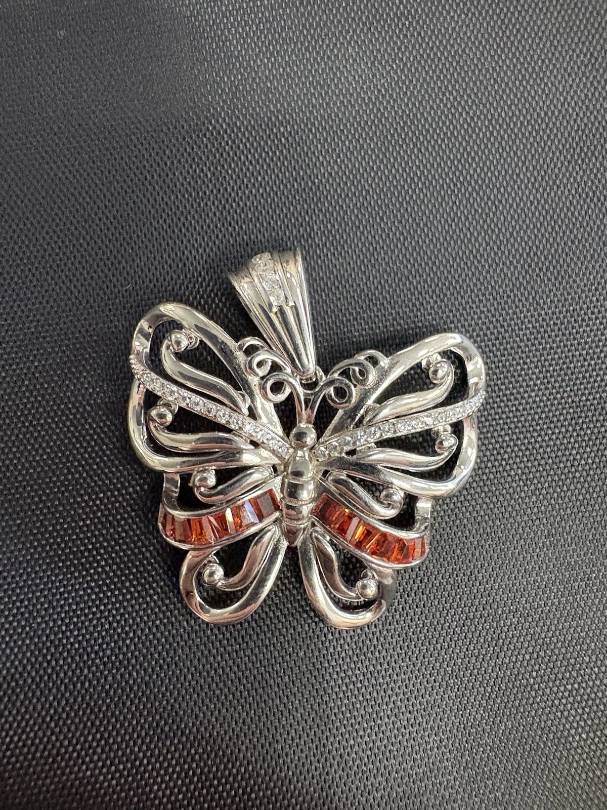 925 Silver Butterfly Pendant with Crystals