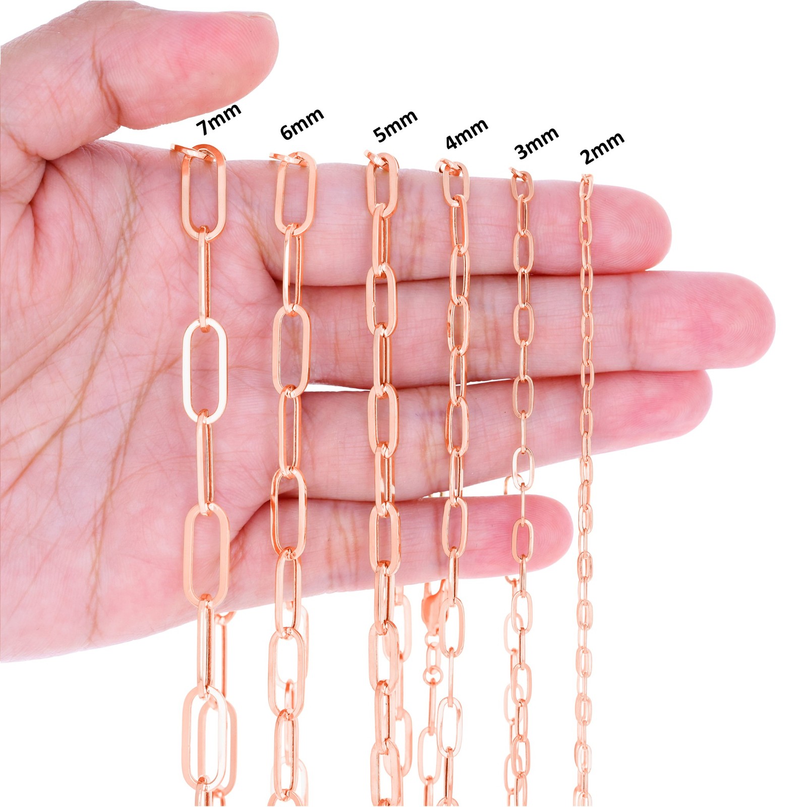 14k Rose Gold Paperclip 2mm-7mm Chain Oval Cable Necklace Mens Womens 16″-24″