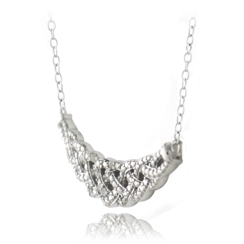 925 Silver 1/10ct Diamond Intertwined Braided Necklace, 18″