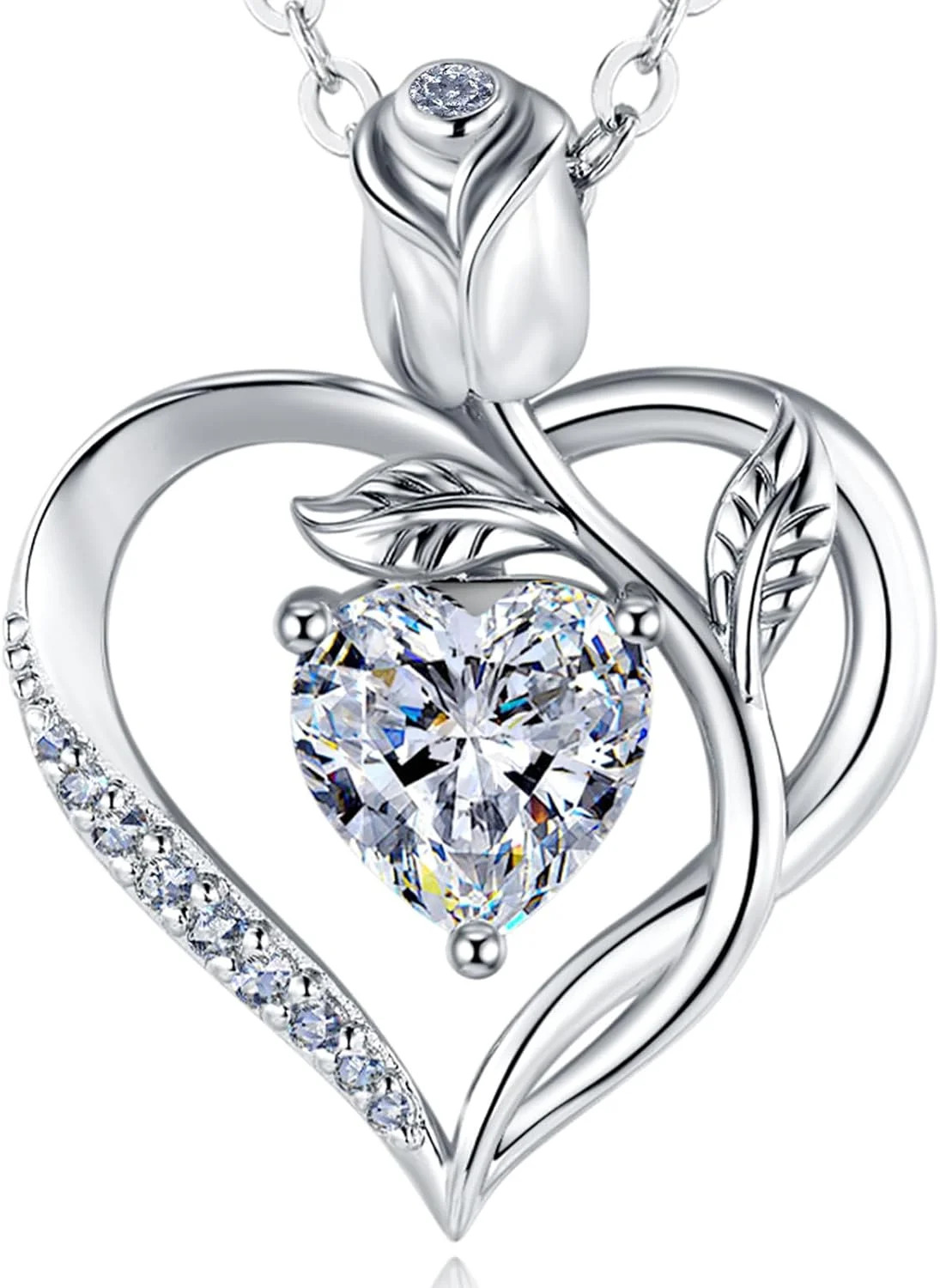 1.2CT Rose Heart Necklace Option of Moissanite or Lab-Grown Sapphire Ruby Emeral