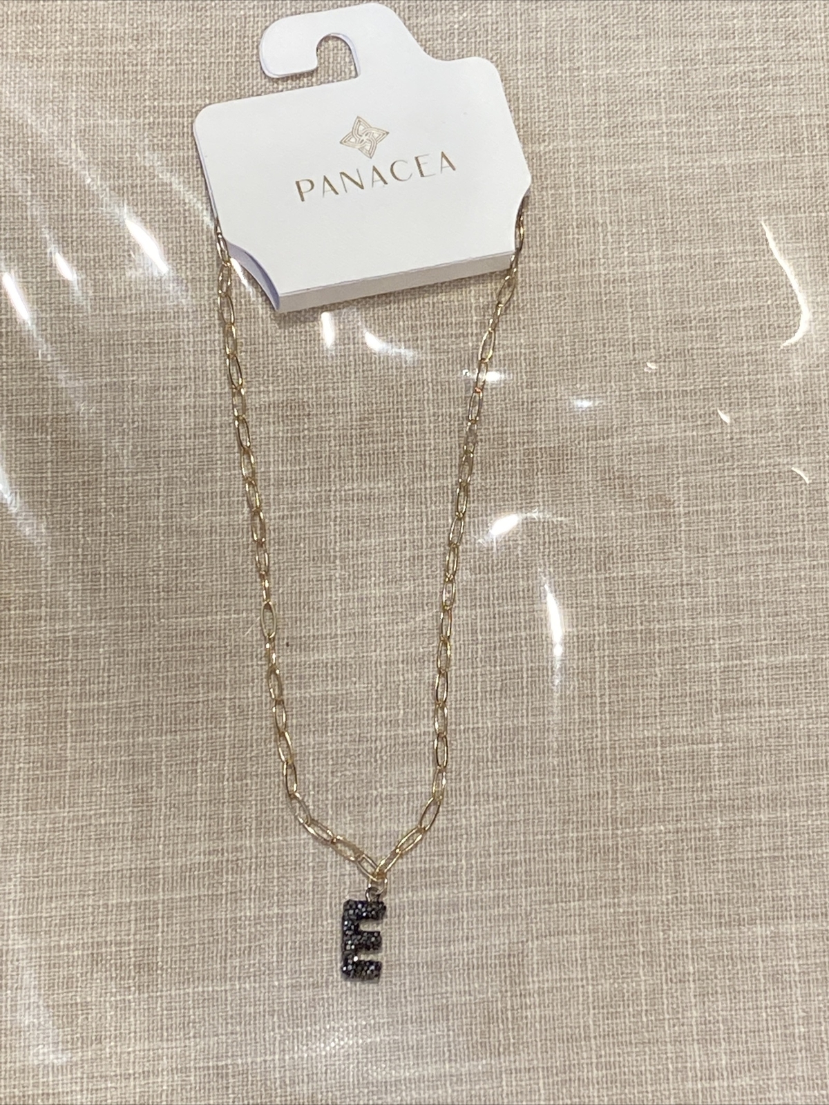 PANACEA 14K Gold Plated Paper Clip Chain Luxe Initial Necklace Letter E