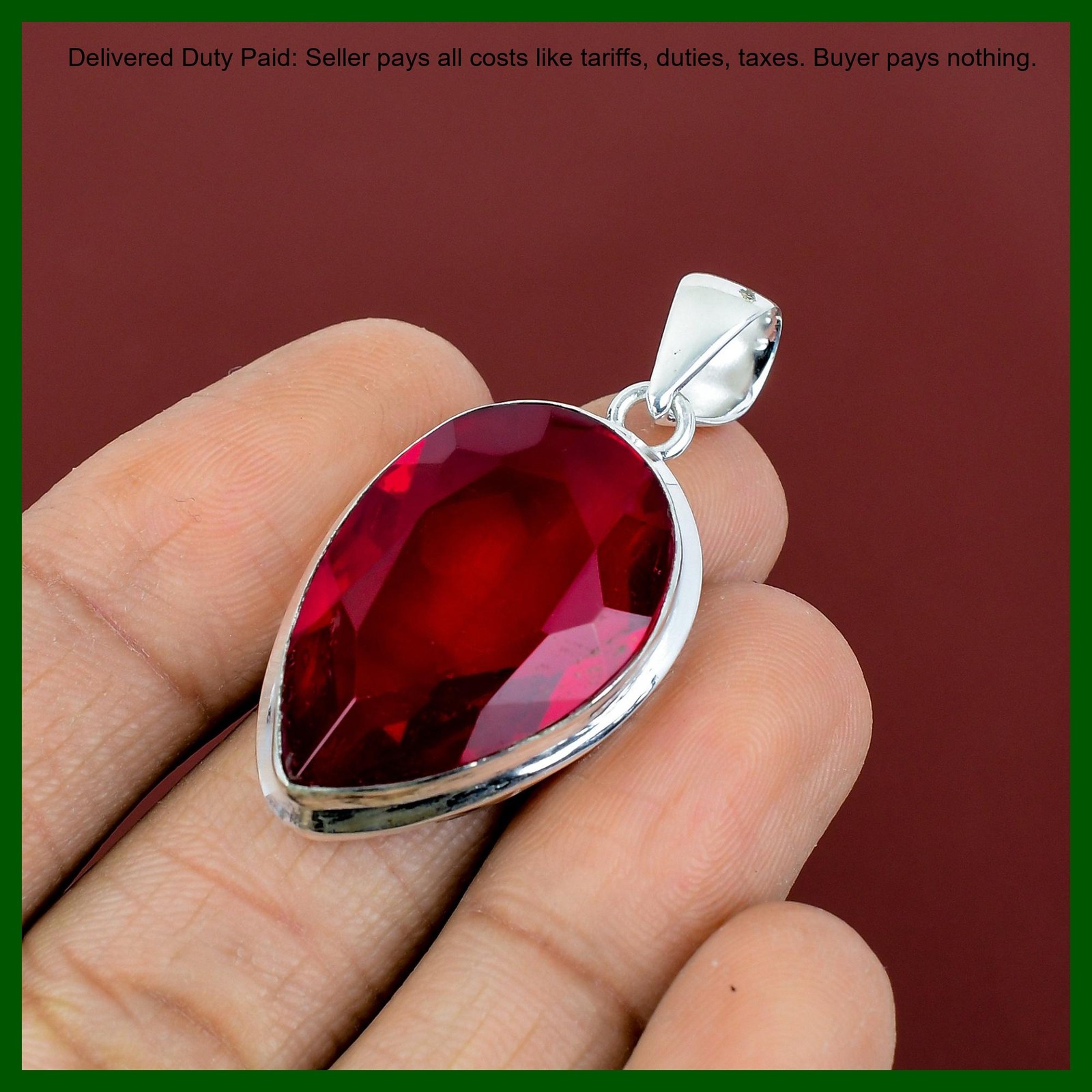 Pear Mozambique Garnet Stone 925 Silver Sister Birthday Ethnic Wedding Pendant