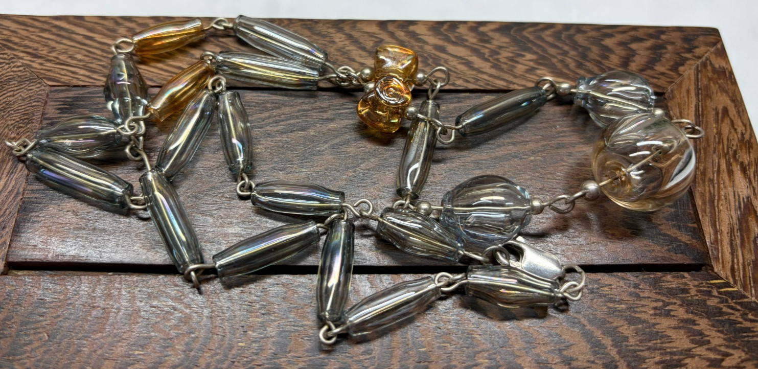 Long Vintage Boho Retro Fine Glass Bead Necklace 925 Silver Clasp 24″ Length 29g