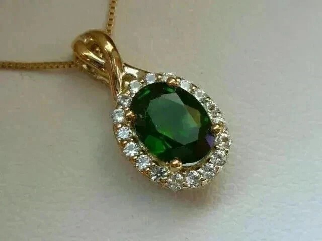2 Ct Lab Created Emerald Oval Cut Pendant 14K Yellow Gold Finish 18″ Chain