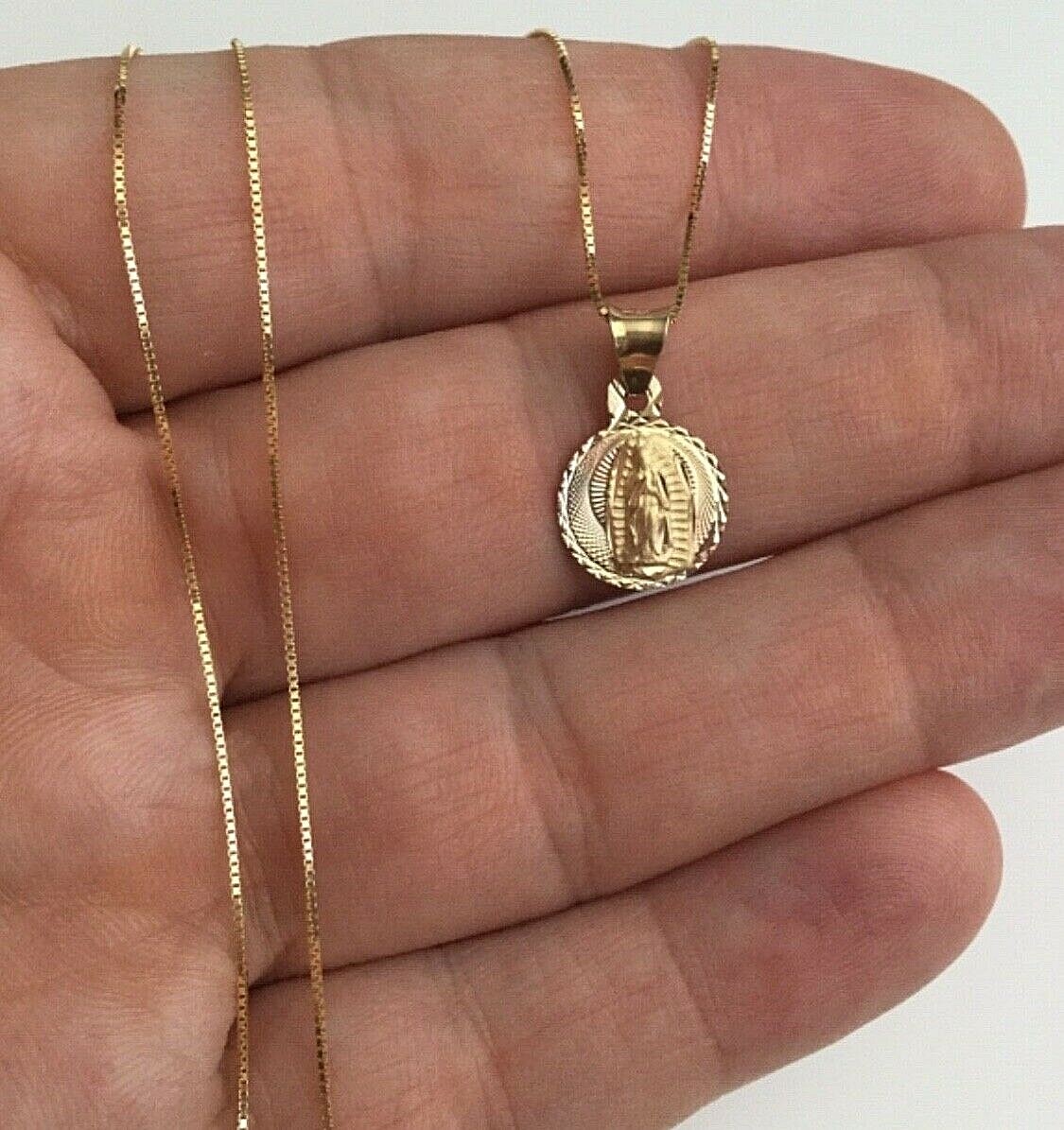 14K SOLID GOLD GUADALUPE BOX CHAIN NECKLACE 18″ /14K ORO CADENA GUADALUPE -PT307