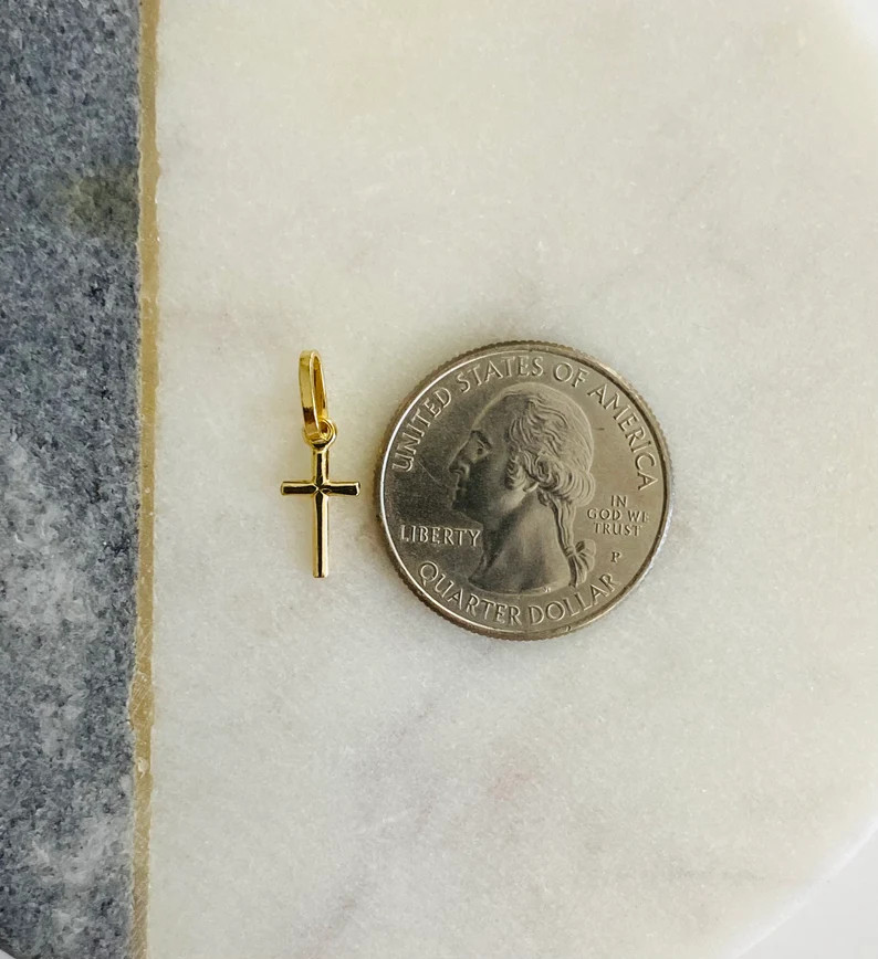 14K Solid Real Gold Small Cross 18mm x 6 mm / 14K Solid Gold 0.7″ Cross- PT143