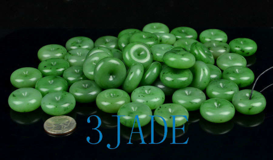 26mm Natural Green Nephrite Jade Donut / Disc Bead / Circle Pendant / Necklace
