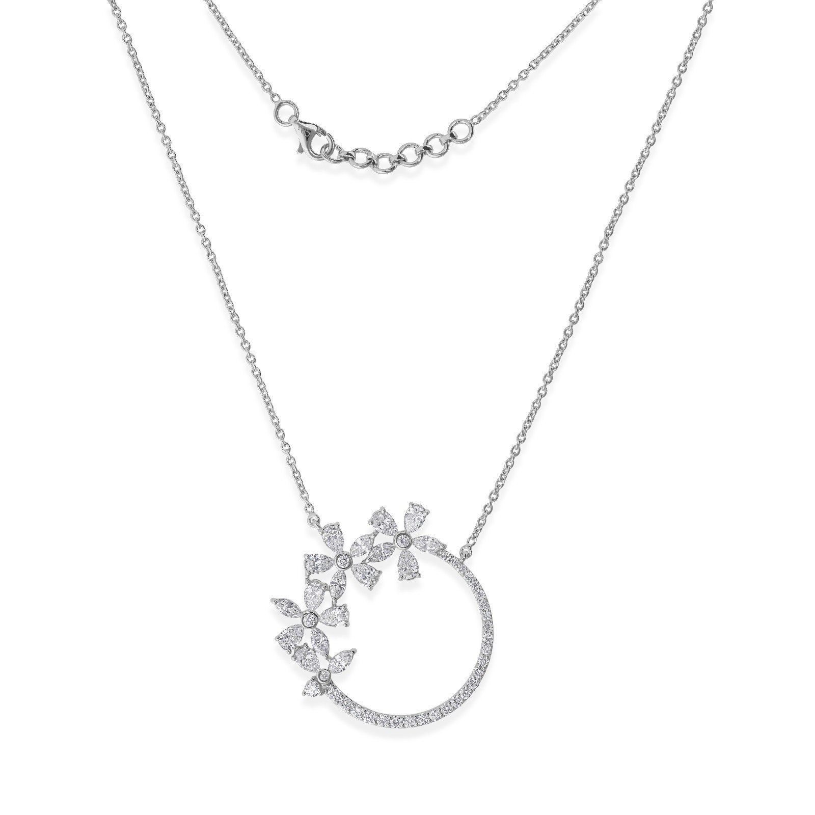 2.70CT Floral Lab Grown Diamond Circle Pendant 14K White Gold Elegant Gift
