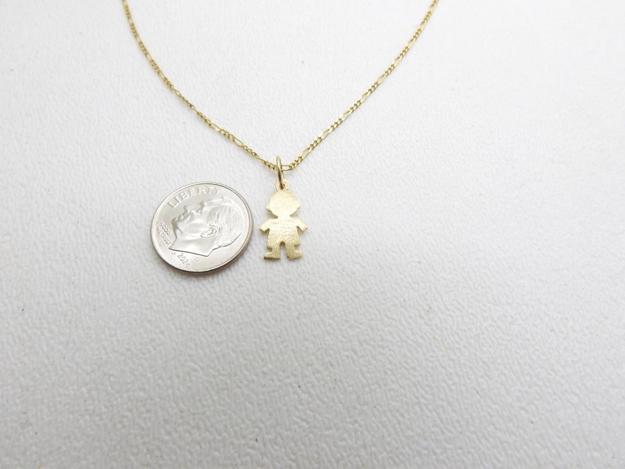 14K Yellow Gold Baby Boy Pendant & Figaro Chain Necklace 2 Grams 14″ inch
