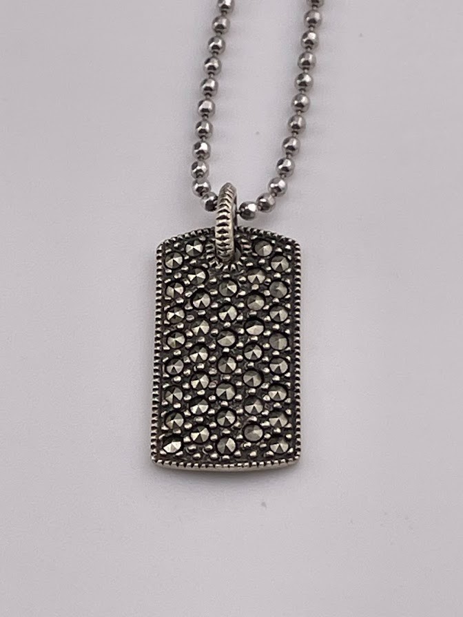 JUDITH JACK 925 STERLING SILVER MARCASITE TAG BEAD NECKLACE 16″ DECO STYLE 796