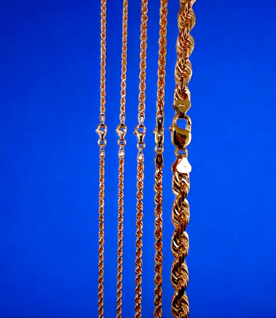 14K Rose Gold Rope Chain Necklace Bracelet Diamond Cut Real Gold 2mm-6mm 7″-30″